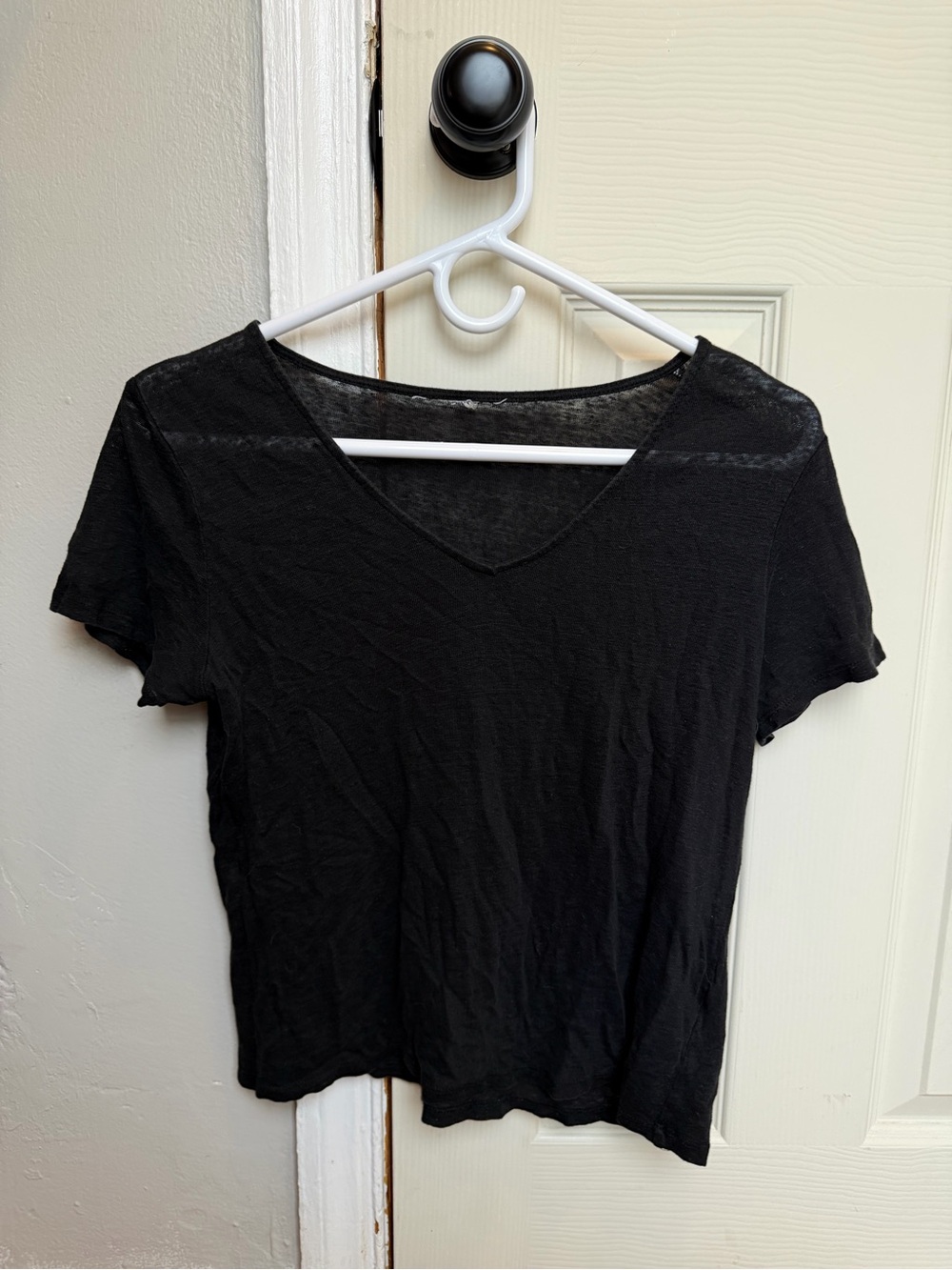 Black V-Neck Short Sleeve Women's Top